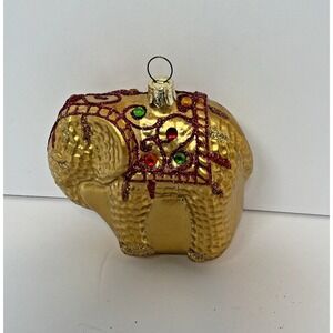 Pier 1 Imports Glitter Rhinestones Gold Elephant Glass Christmas Ornament